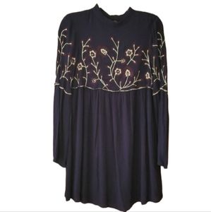 Parker Womans‎ Sadie Floral Embroidered Navy Long Sleeve Shift Dress Size XS